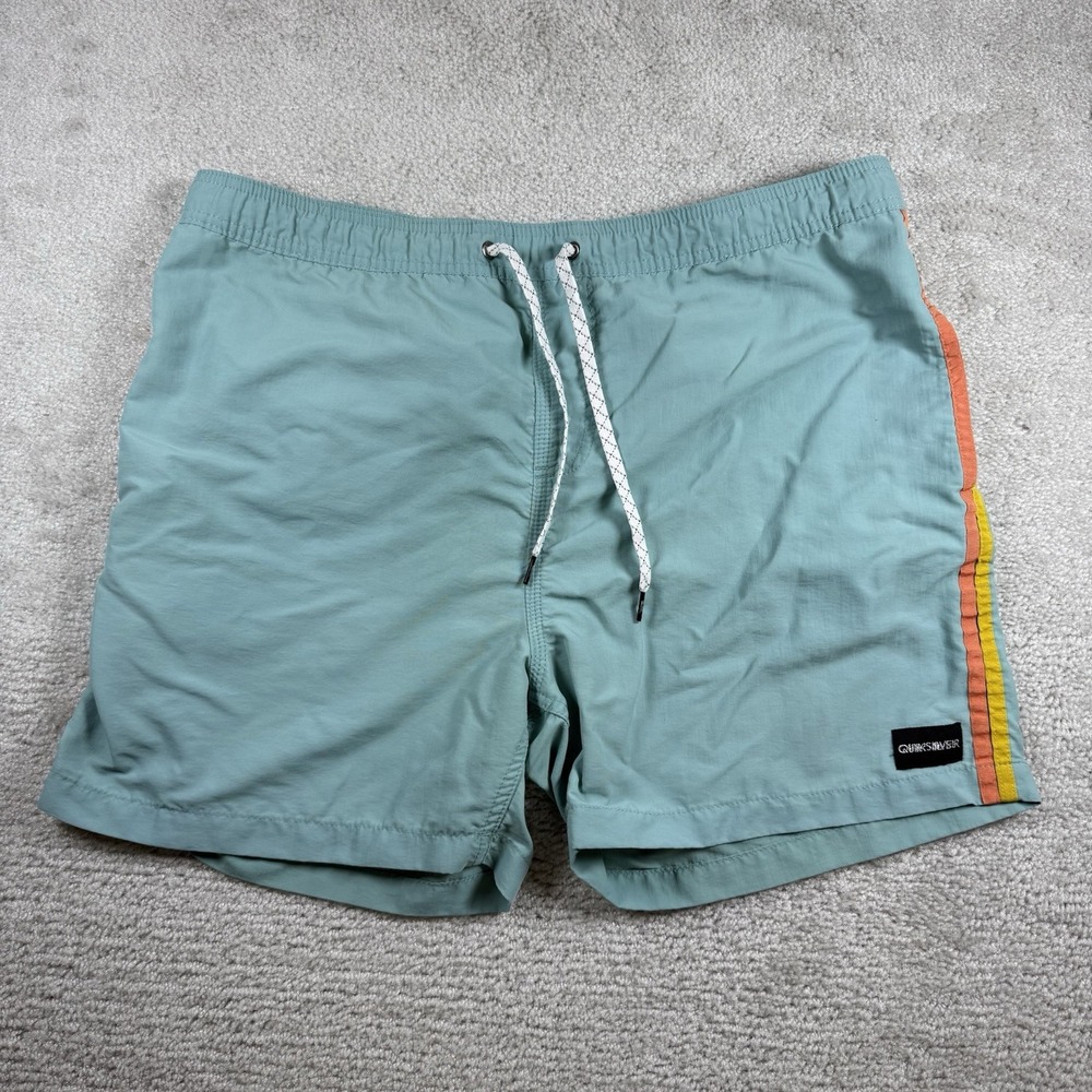 Quicksilver‎ Volley Shorts Mens Large Blue Beach Swim Pockets Retro Unlined